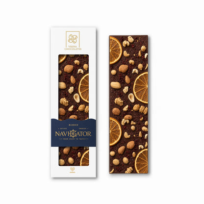 Navigator Bianco | Honey Milk Chocolate with Hazelnuts, Oranges and Sour Cherries